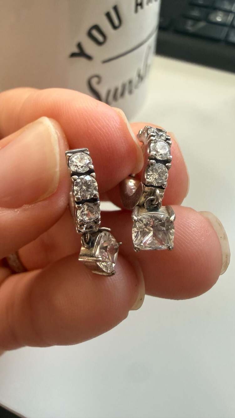 Pandora Sterling Silver Cubic Zirconia Cushion Cut Drop Earrings
